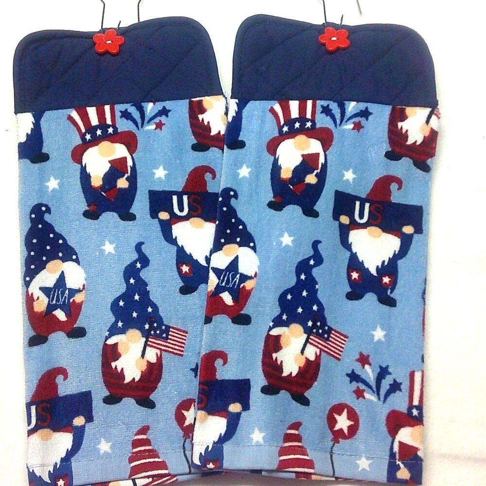USA Patriotic Gnomes Hanging Kitchen Towel set of 2 Full Towel